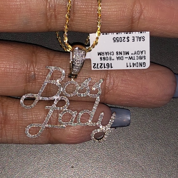 Boss Lady 10k gold si real diamond necklace pendant free appraisal best gift WOW - Picture 3 of 6